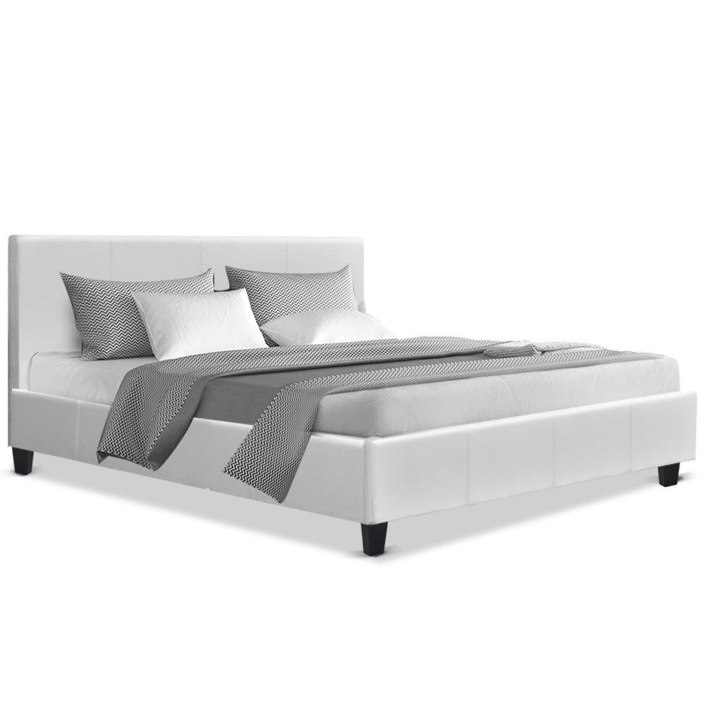 Bed Frame Queen Size Base  Leather White NEO - House Things 