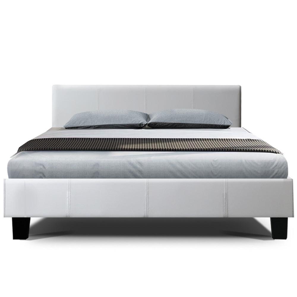 Bed Frame Queen Size Base  Leather White NEO - House Things 
