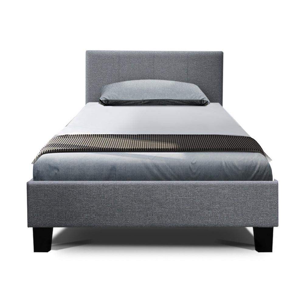 Bed Frame Single Size Fabric Wooden Grey NEO - House Things 
