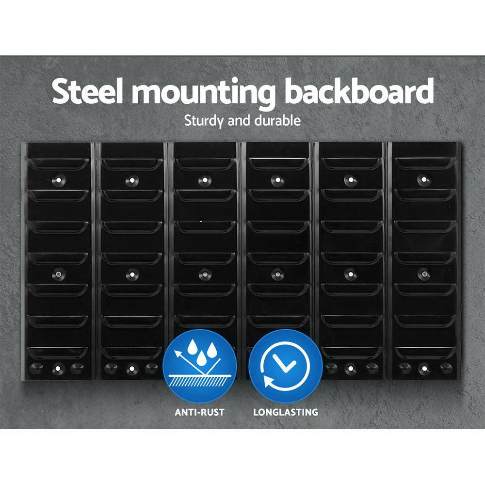 24 Bin Wall Mounted Rack Storage Tools Steel Board Organiser Work Bench Garage - House Things Tools > Tools Storage
