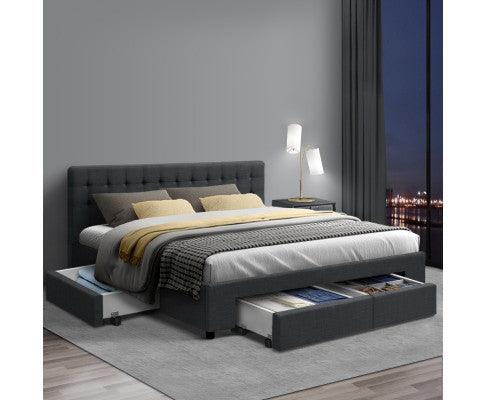 Arnd Queen Size Fabric Bed Frame with Drawers - Charcoal - House Things Furniture > Bedroom
