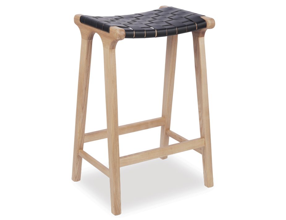 Edberg Backless Bar Stool x 1 - Black Faux leather - Wooden Legs - House Things