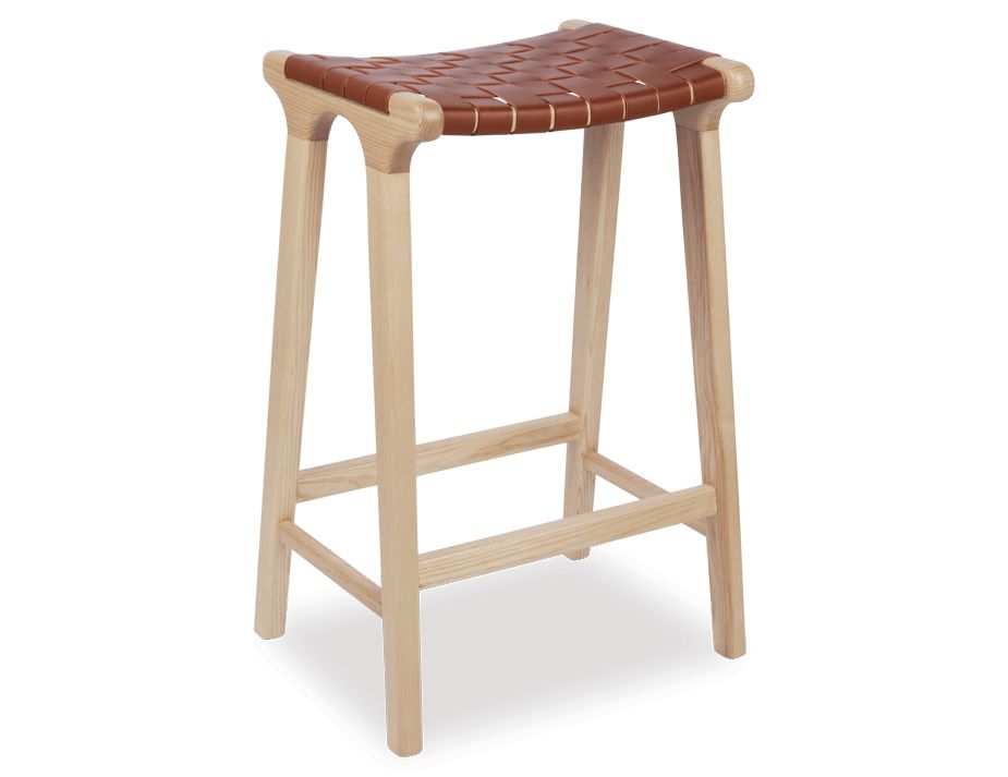 Edberg Backless Bar Stool x 1 - Brown Faux leather - Wooden Legs - House Things