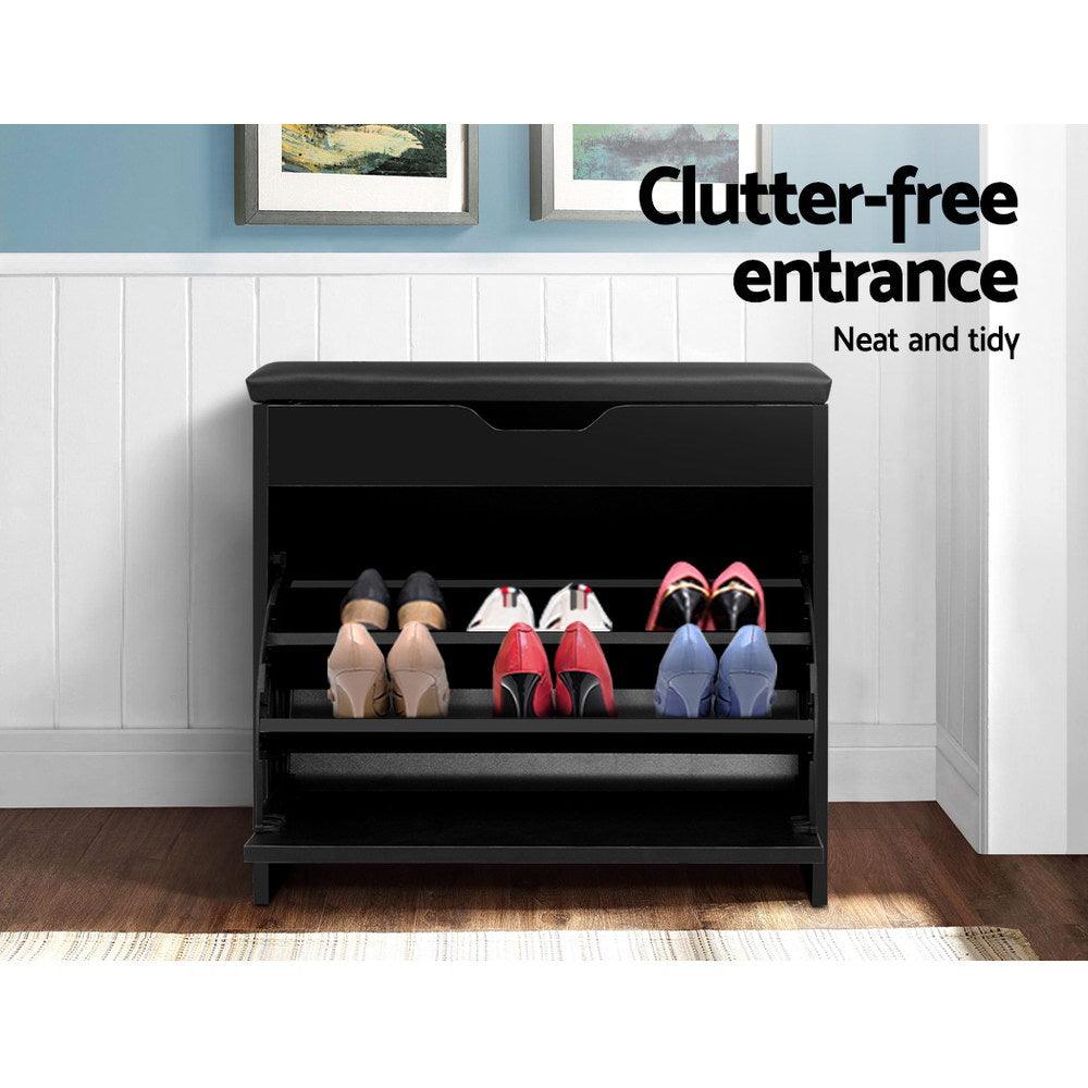 3 Tier Shoe Cabinet Storage Stool Black - House Things Furniture > Living Room