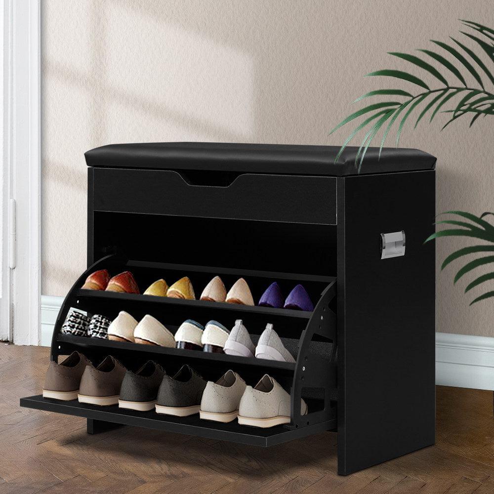 3 Tier Shoe Cabinet Storage Stool Black - House Things Furniture > Living Room