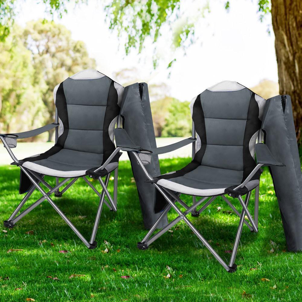 Set of 2 Portable Folding Camping Armchair - Grey - House Things Outdoor > Camping