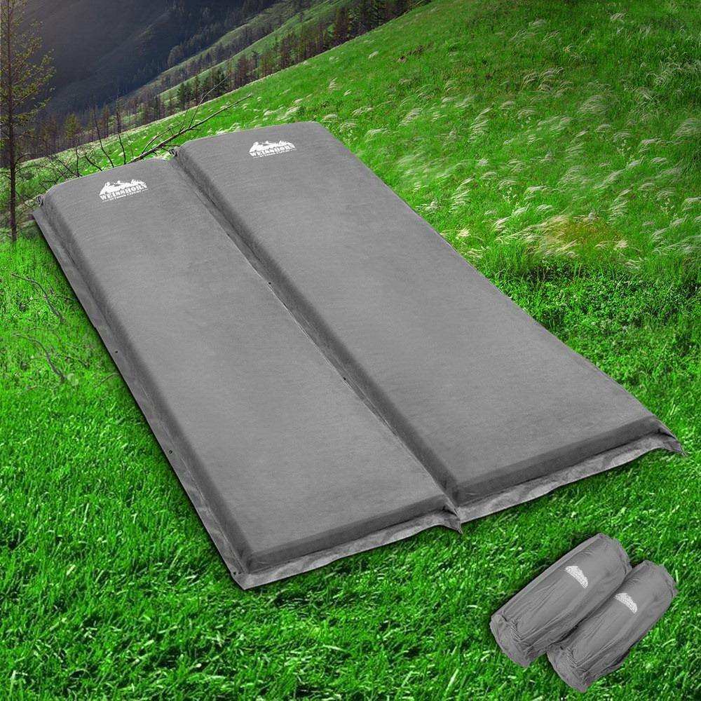 Weisshorn Self Inflating Mattress Camping Sleeping Mat Air Bed Pad Double Grey 10CM Thick - House Things Outdoor > Camping