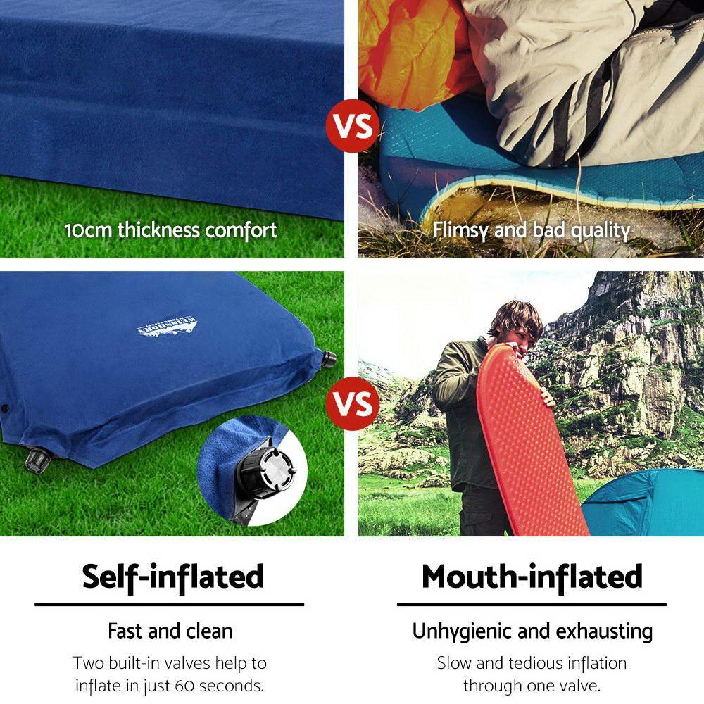 Double Self Inflating Mattress Navy 10CM Thick - House Things Outdoor > Camping