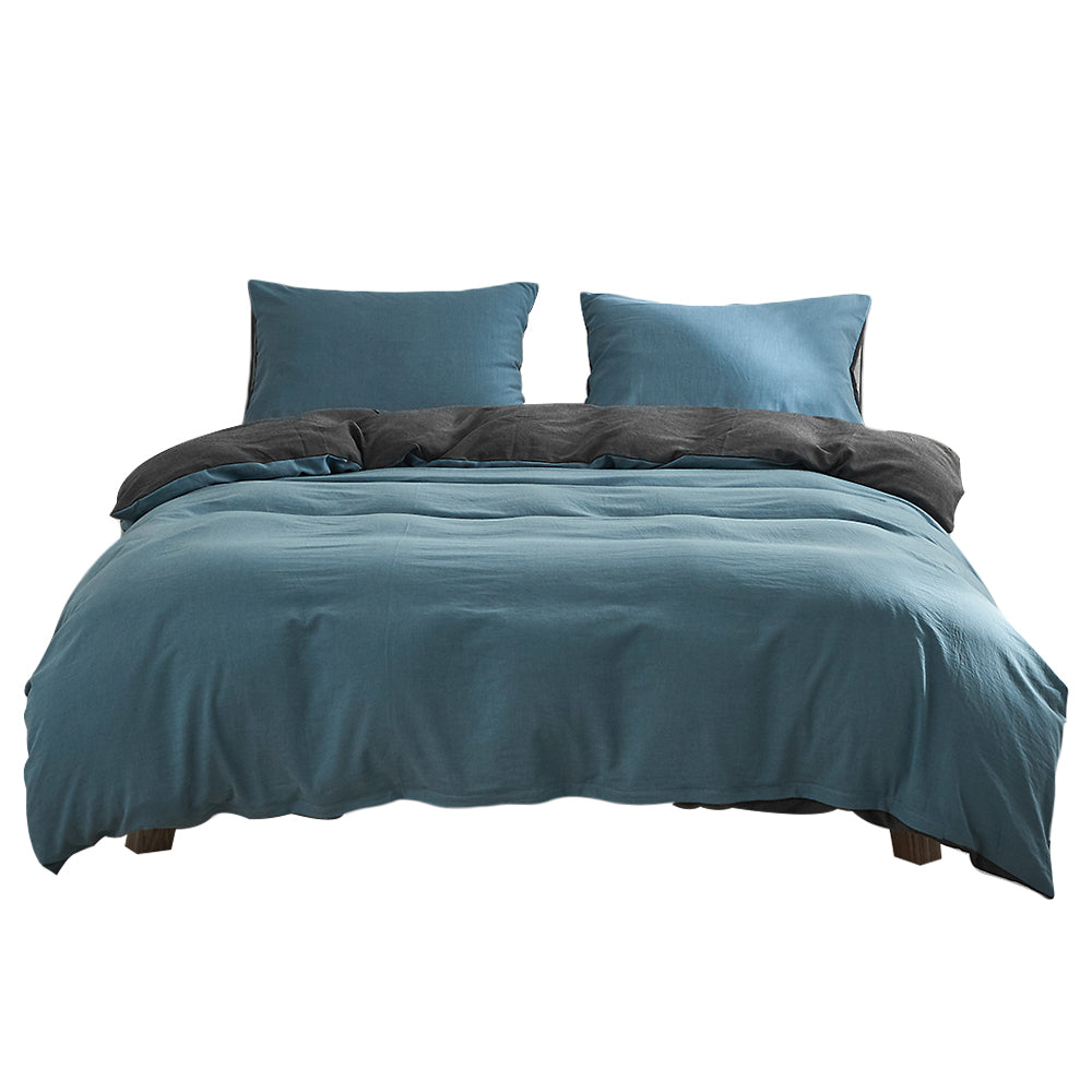 Cosy Club Quilt Cover Set Cotton Duvet Double Blue Dark Blue - House Things Home & Garden > Bedding