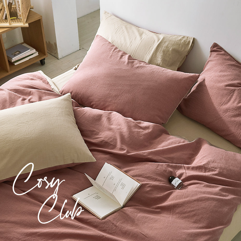 Cosy Club Quilt Cover Set Cotton Duvet Double Red Beige - House Things Home & Garden > Bedding