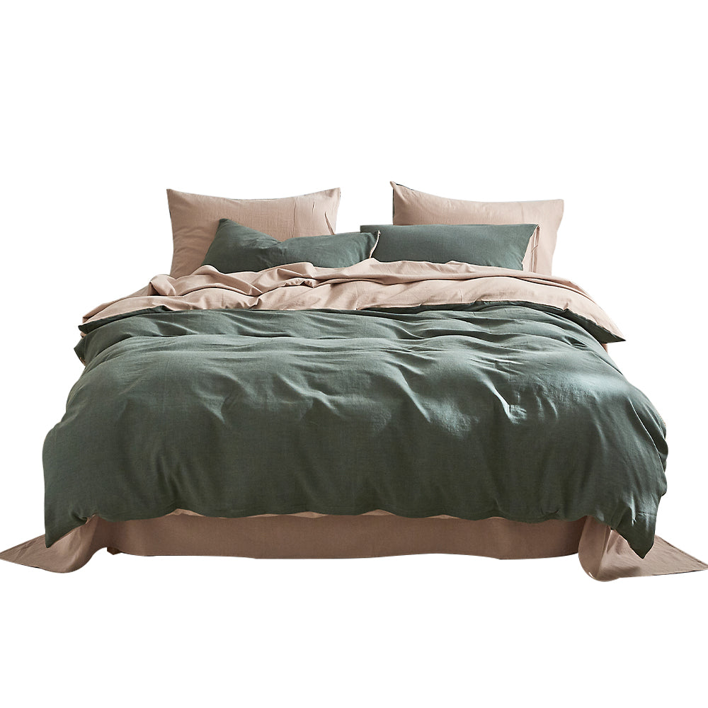 Cosy Club Quilt Cover Set Cotton Duvet King Green Beige - House Things Home & Garden > Bedding
