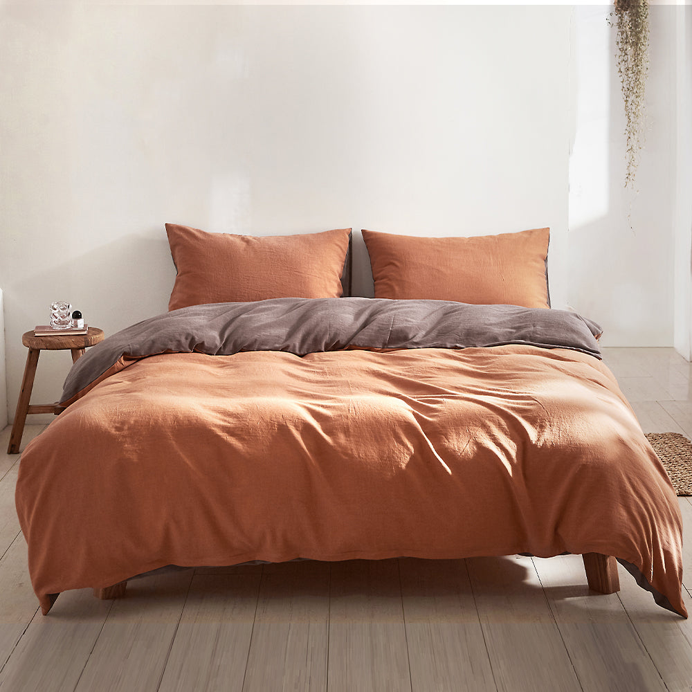Cosy Club Quilt Cover Set Cotton Duvet Queen Orange Brown - House Things Home & Garden > Bedding