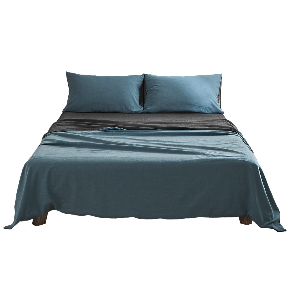 Cosy Club Sheet Set Cotton Sheets Double Blue Dark Blue - House Things Home & Garden > Bedding
