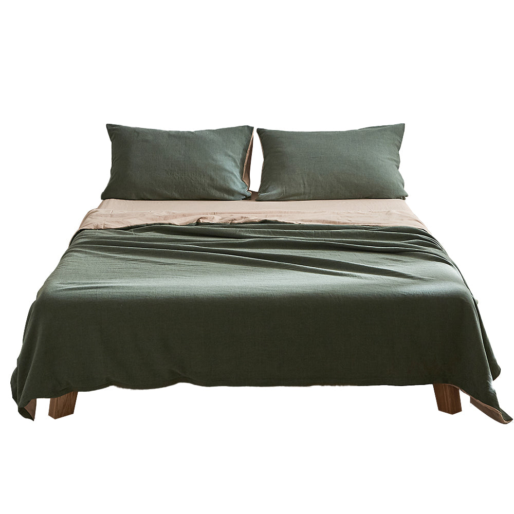 Cosy Club Sheet Set Cotton Sheets King Green Beige - House Things Home & Garden > Bedding