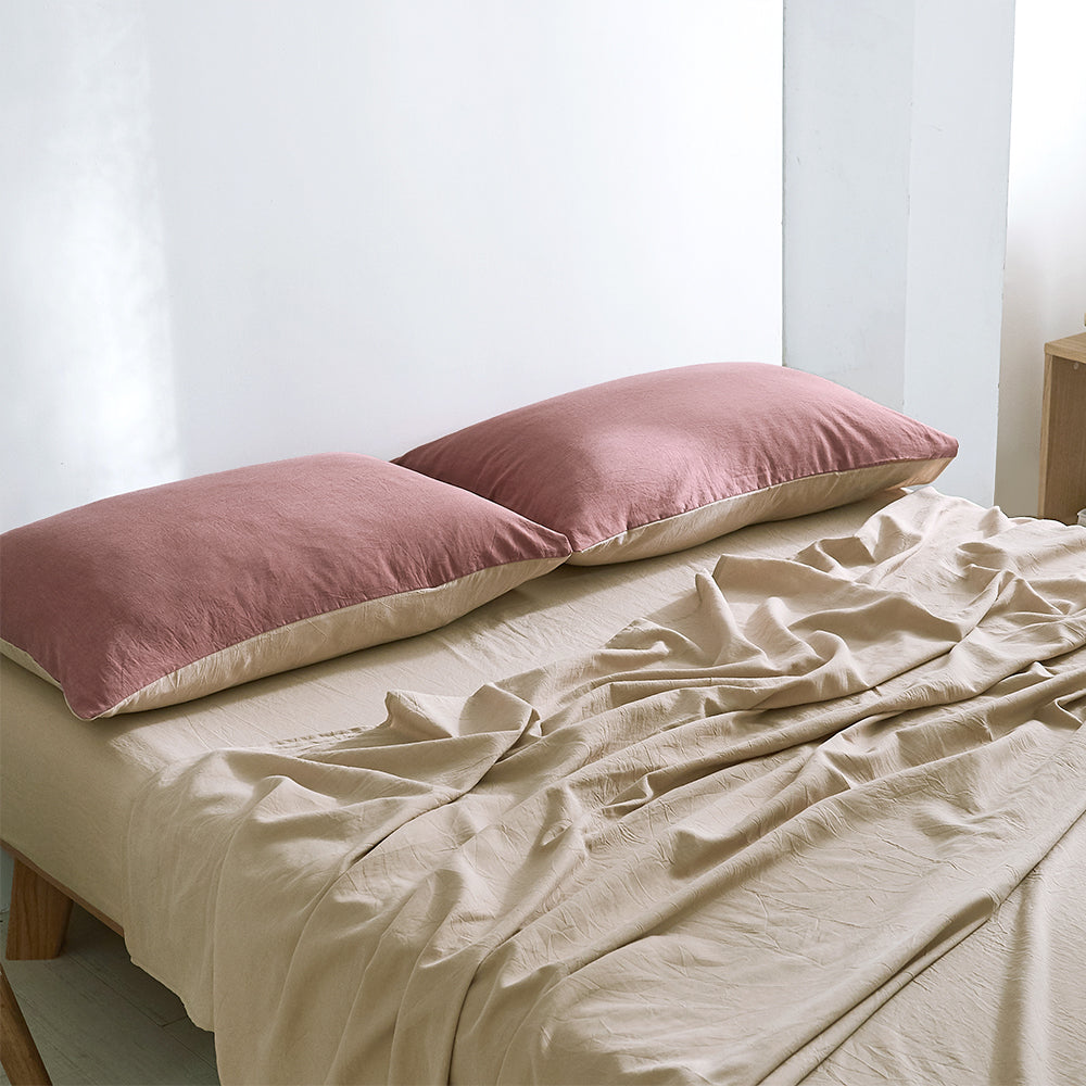 Cosy Club Sheet Set Cotton Sheets King Vanilla Rhubarb - House Things Home & Garden > Bedding