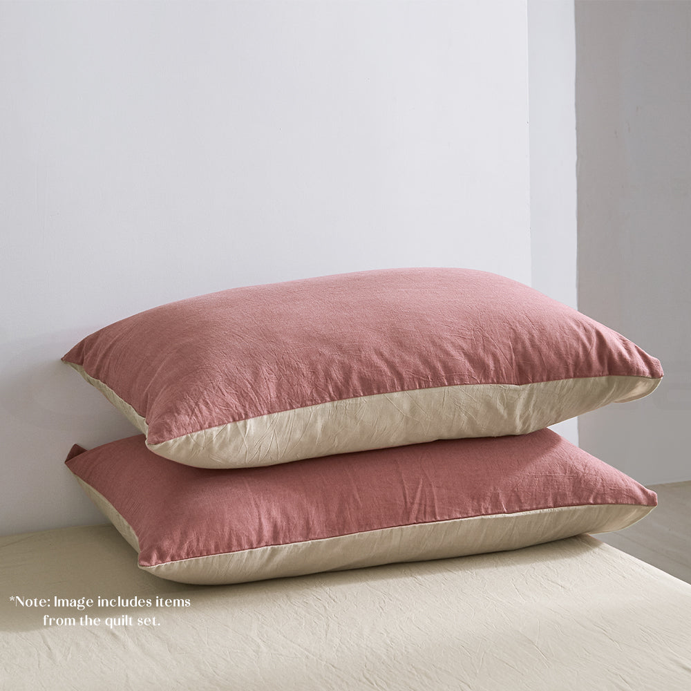 Cosy Club Sheet Set Cotton Sheets Queen Vanilla Rhubarb - House Things Home & Garden > Bedding