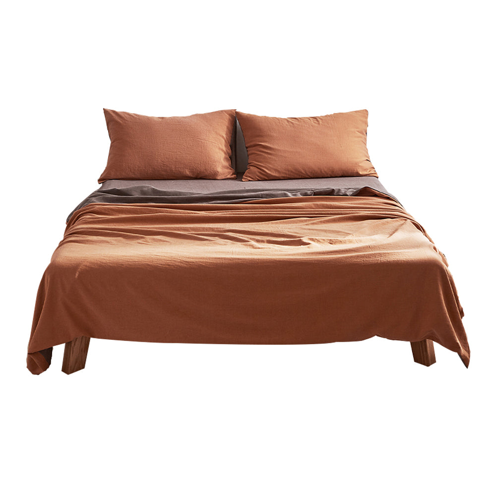 Cosy Club Sheet Set Cotton Sheets Single Orange Brown - House Things Home & Garden > Bedding