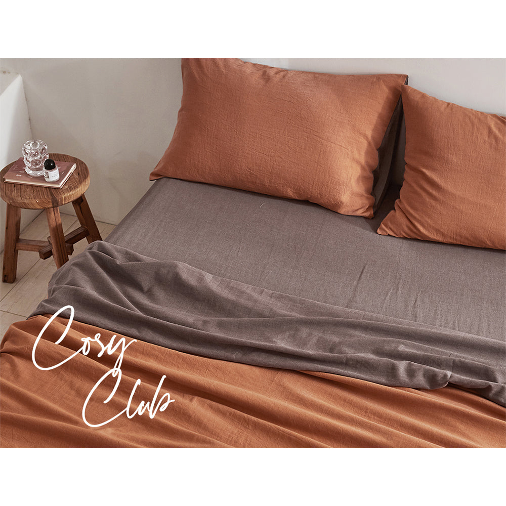 Cosy Club Sheet Set Cotton Sheets Single Orange Brown - House Things Home & Garden > Bedding