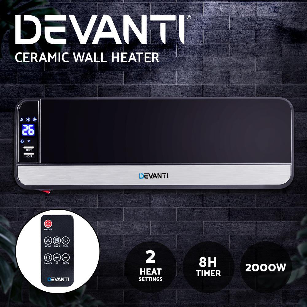 Devanti 2000W Wall Mounted Panel Heater - Black - House Things Appliances > Heaters