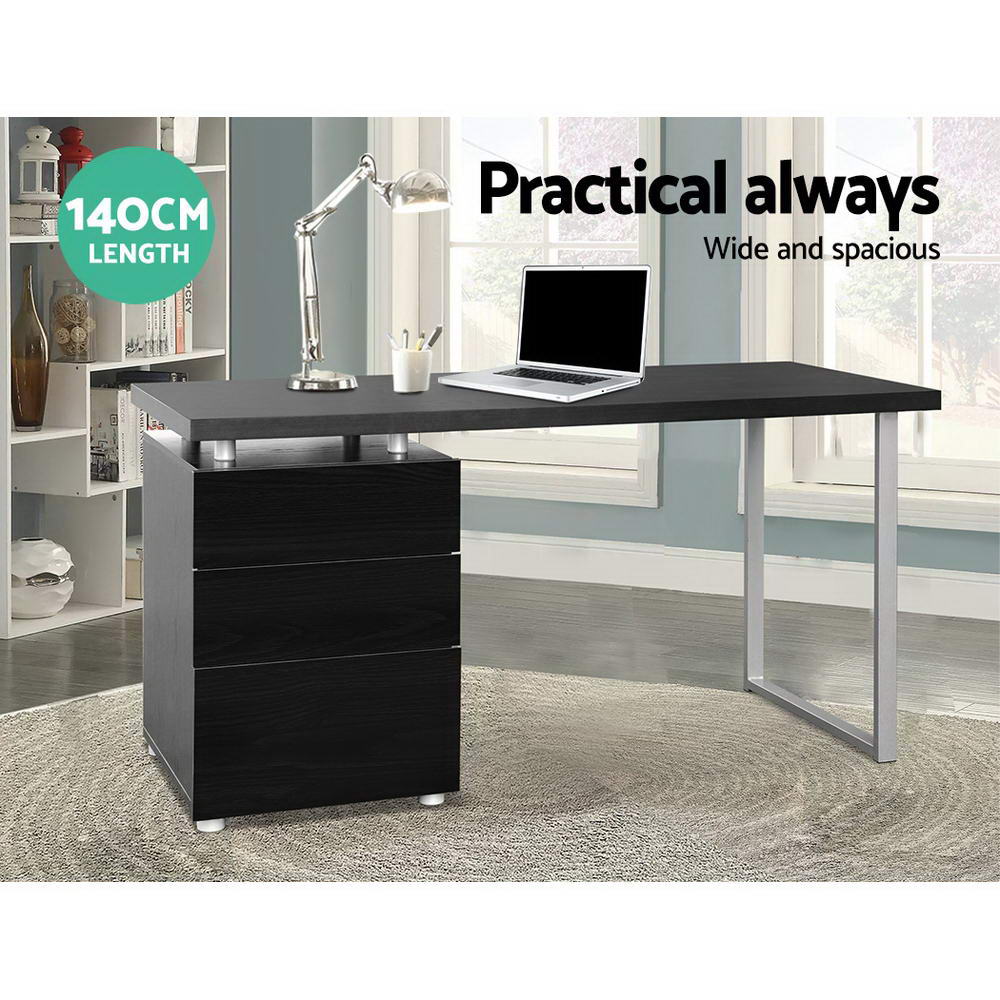 Metal Desk with 3 Drawers - Black - House Things Furniture > Office