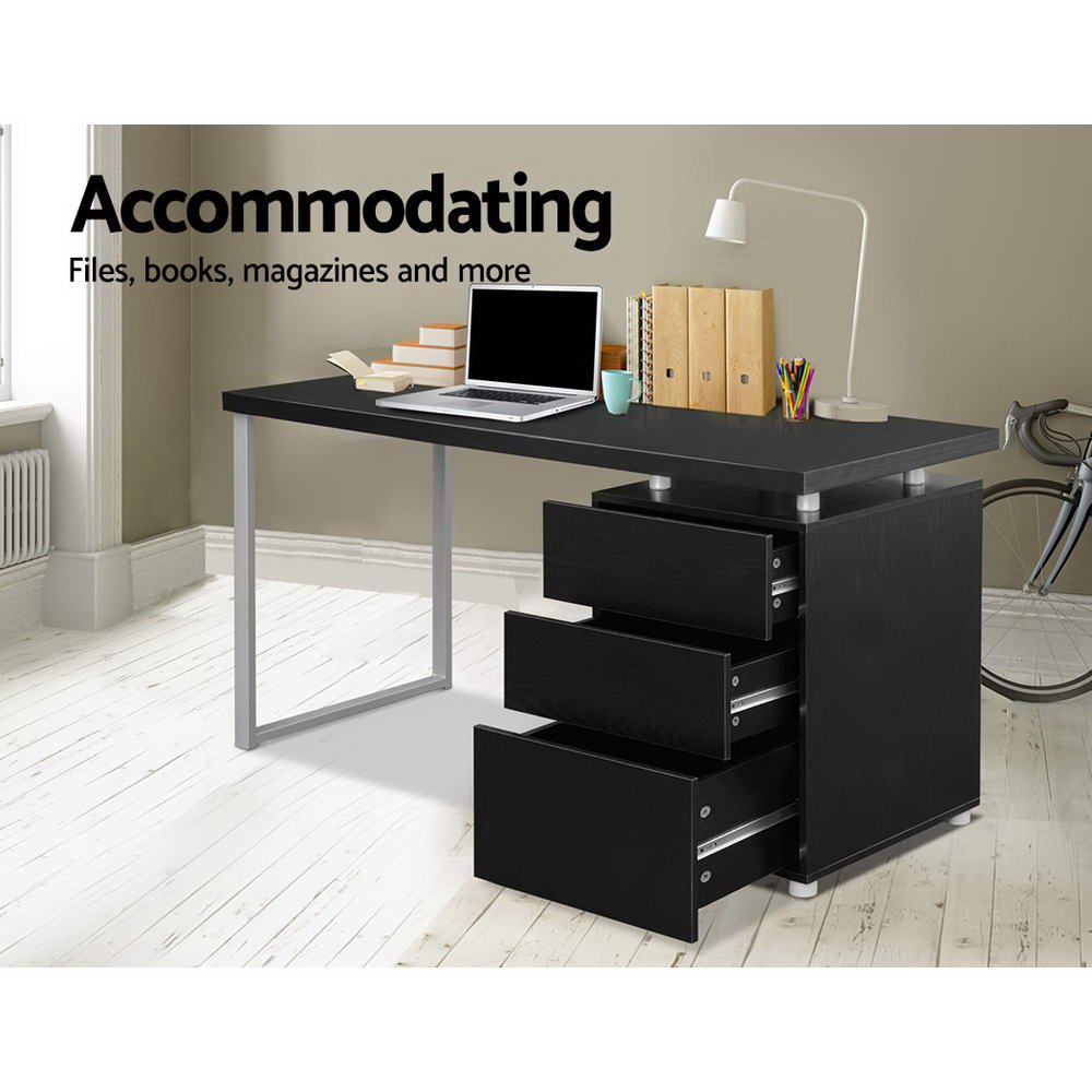 Metal Desk with 3 Drawers - Black - House Things Furniture > Office