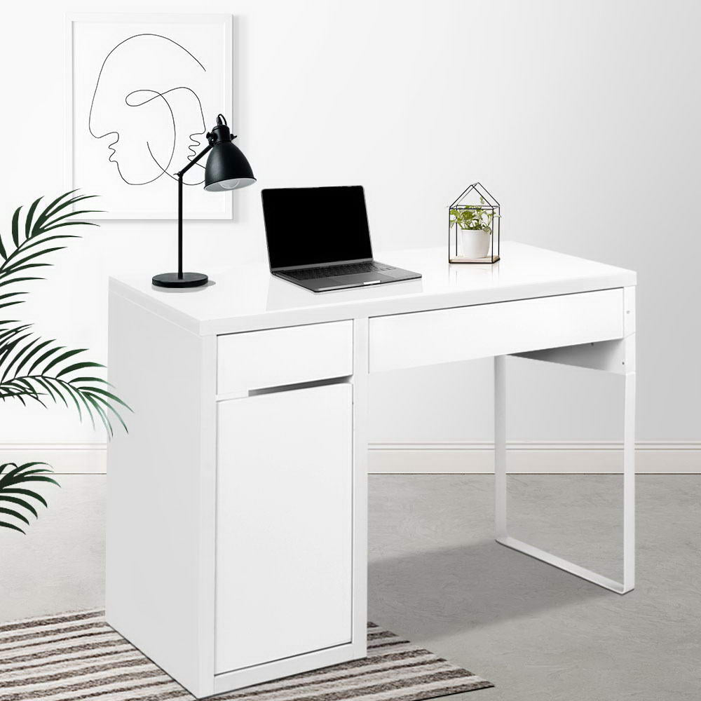 STEFAN Metal Desk With Storage Cabinets - White - House Things Furniture > Office