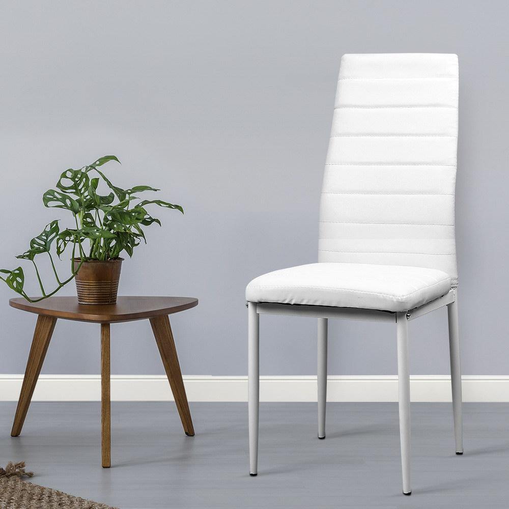 Set of 4 Dining Chairs PVC Leather - White - Housethings 