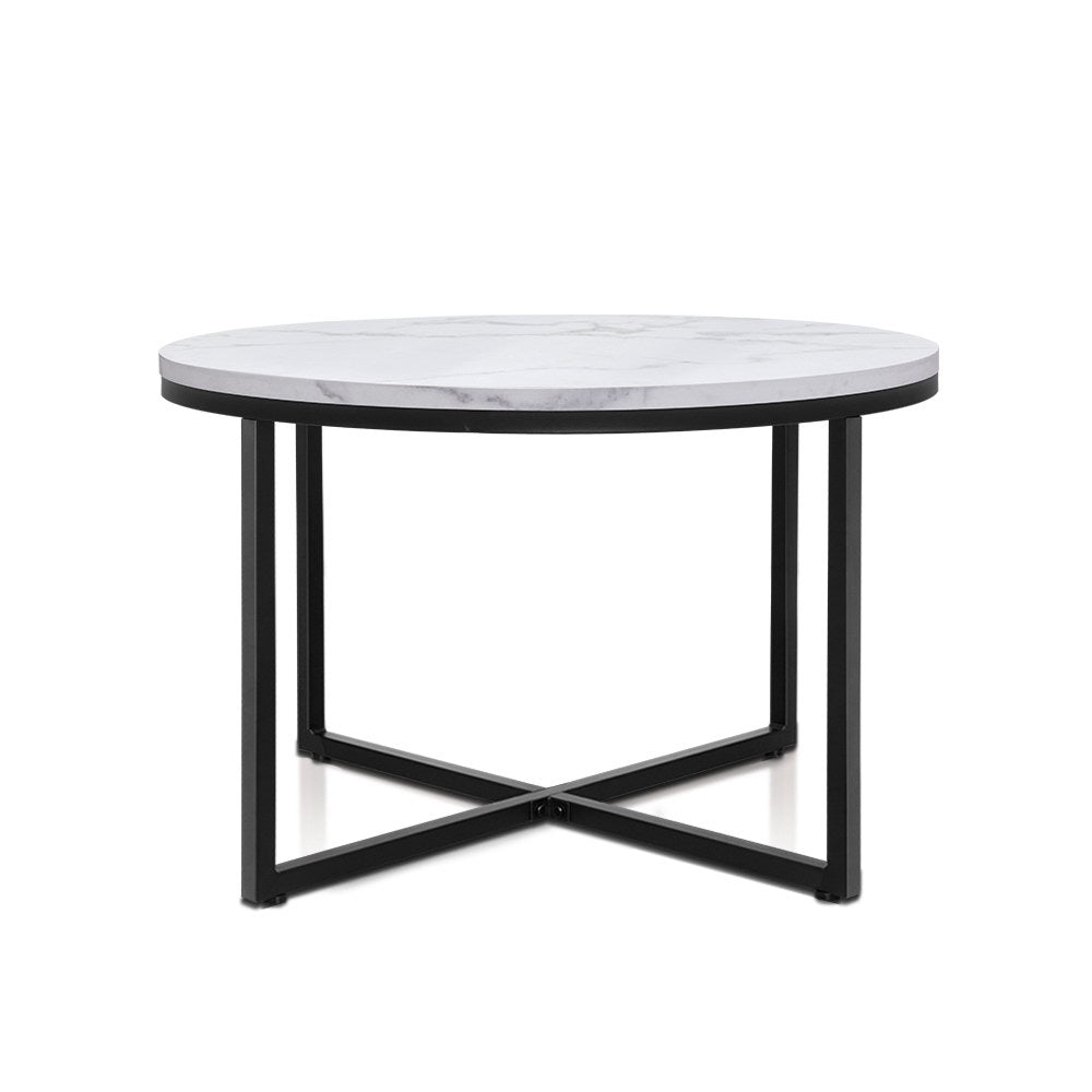 Round Coffee Table Marble Effect 70X70CM - House Things Furniture > Dining