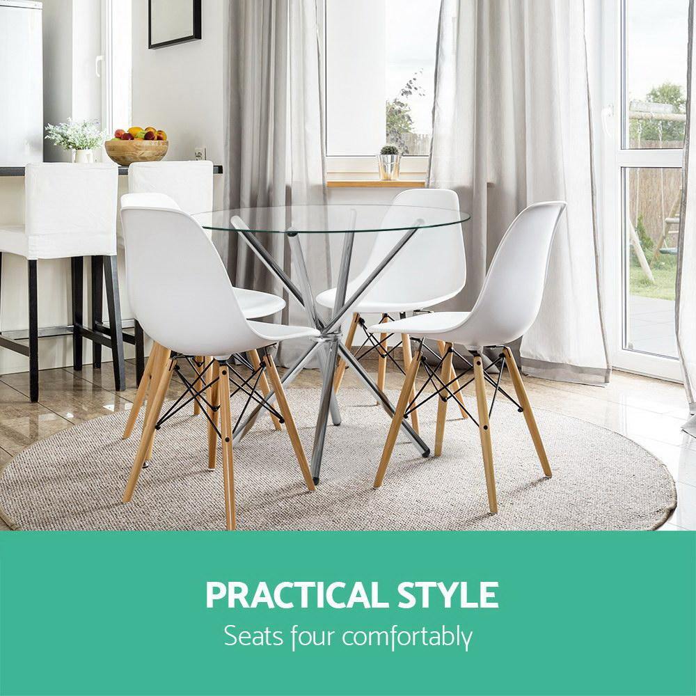 Clear Glass 4 Seat Round Dining Table 90cm - House Things Furniture > Dining