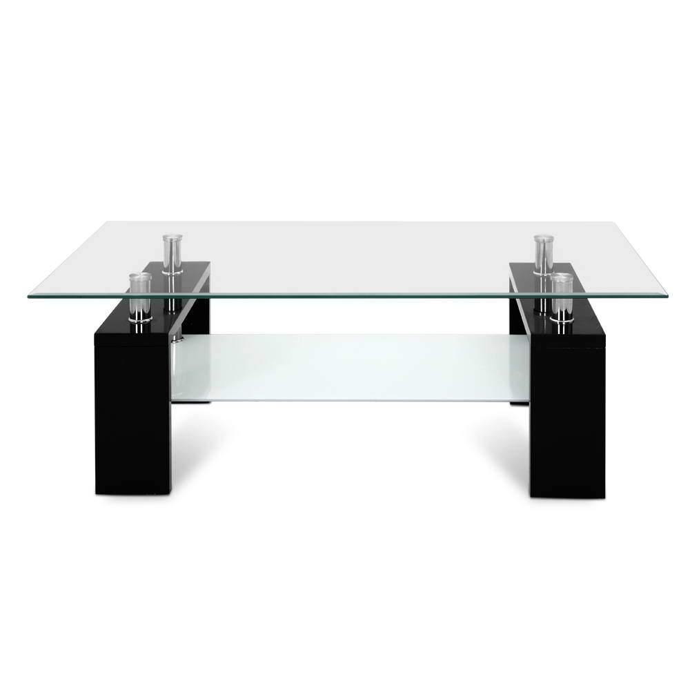 2 Tier Glass Coffee Table - Black - Housethings 
