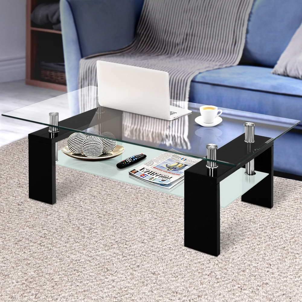 2 Tier Glass Coffee Table - Black - Housethings 