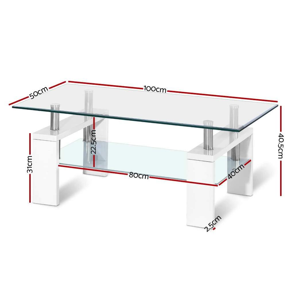 2 Tier Coffee Table Tempered Glass Stainless Steel White - Housethings 
