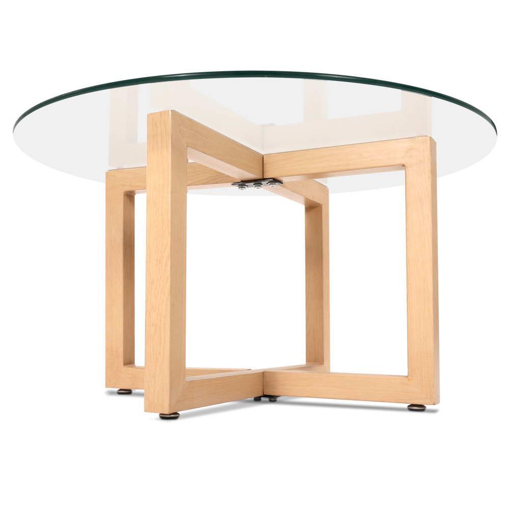 Artiss Tempered Glass Round Coffee Table - Beige - House Things 