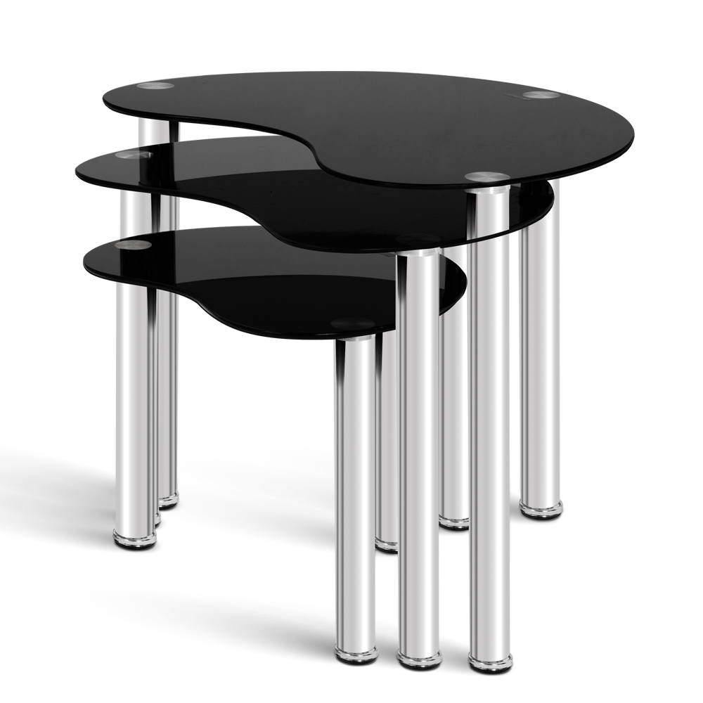 Set Of 3 Glass Coffee Tables - Black - House Things Furniture > Dining