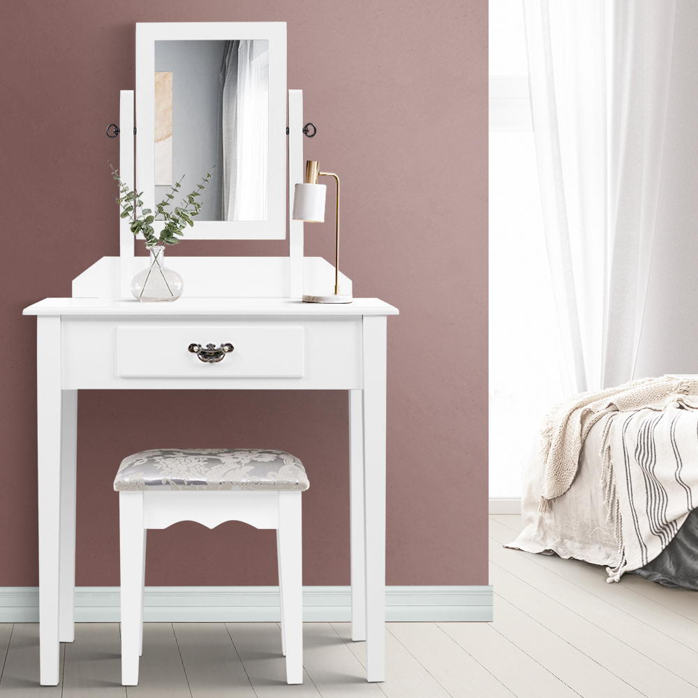 Dressing Table Stool Set Makeup Mirror Jewellery Cabinet - House Things Furniture > Bedroom
