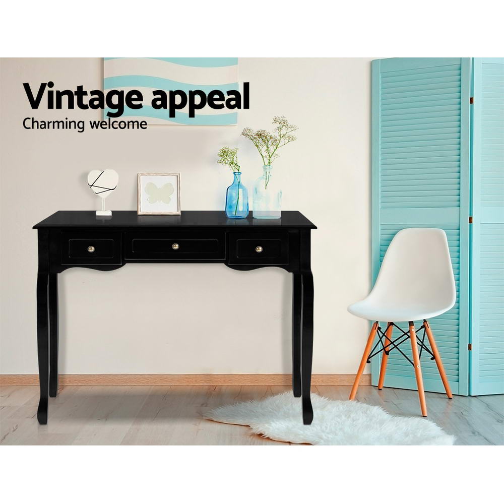 Hallway Console Table 3 Drawers Black - House Things Furniture > Bedroom