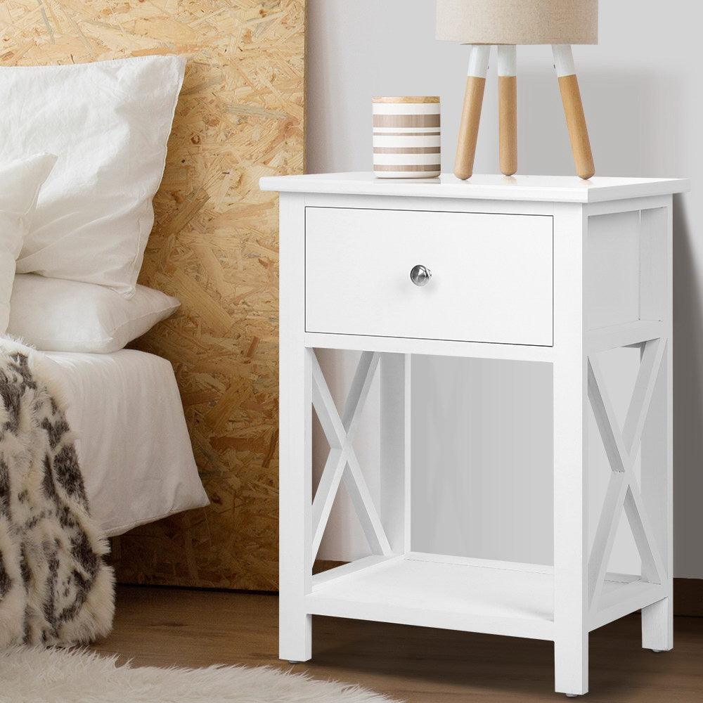 Bedside Table Coffee Side Cabinet Drawer Wooden White - House Things Furniture > Bedroom