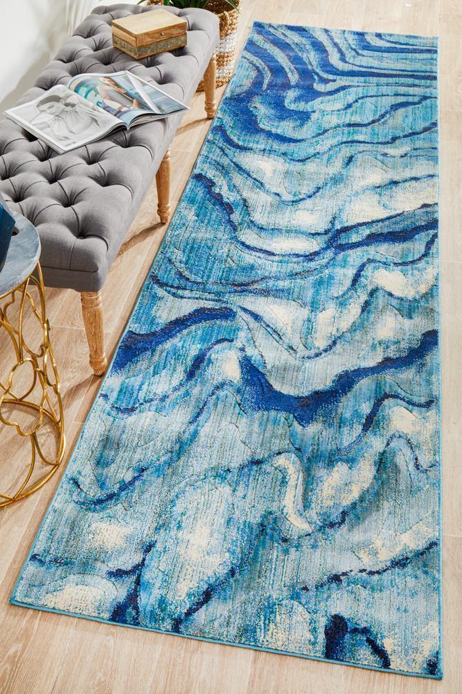 Dreamscape Waves Modern Indigo Runner Rug - Housethings 