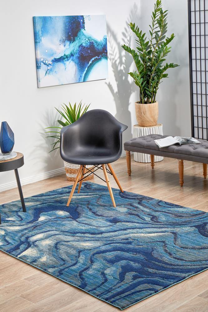 Dreamscape Waves Modern Indigo Rug - House Things Dreamscape Collection