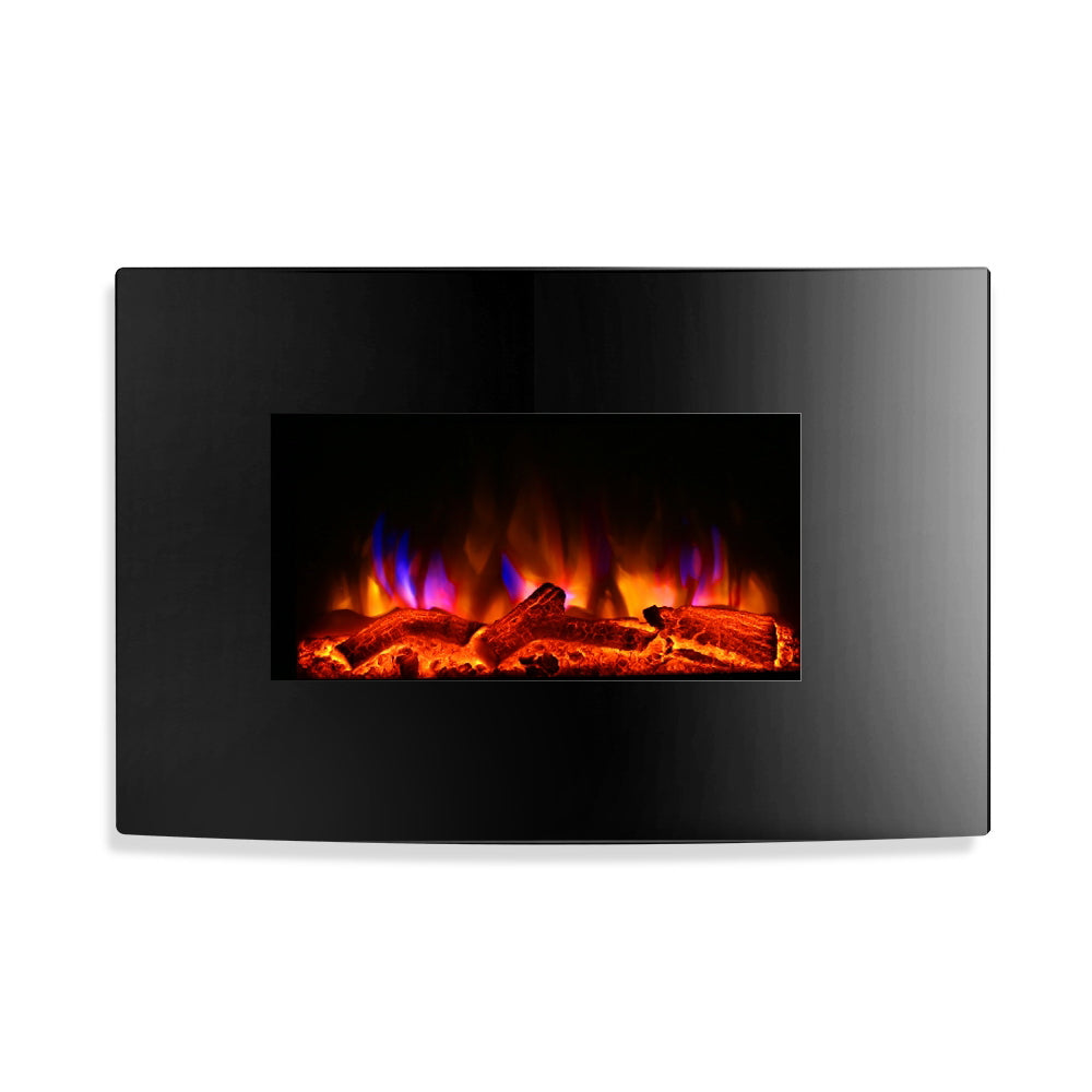 Devanti 2000W Wall Mounted Electric Fireplace Fire Log Wood Heater Realistic Flame - House Things Appliances