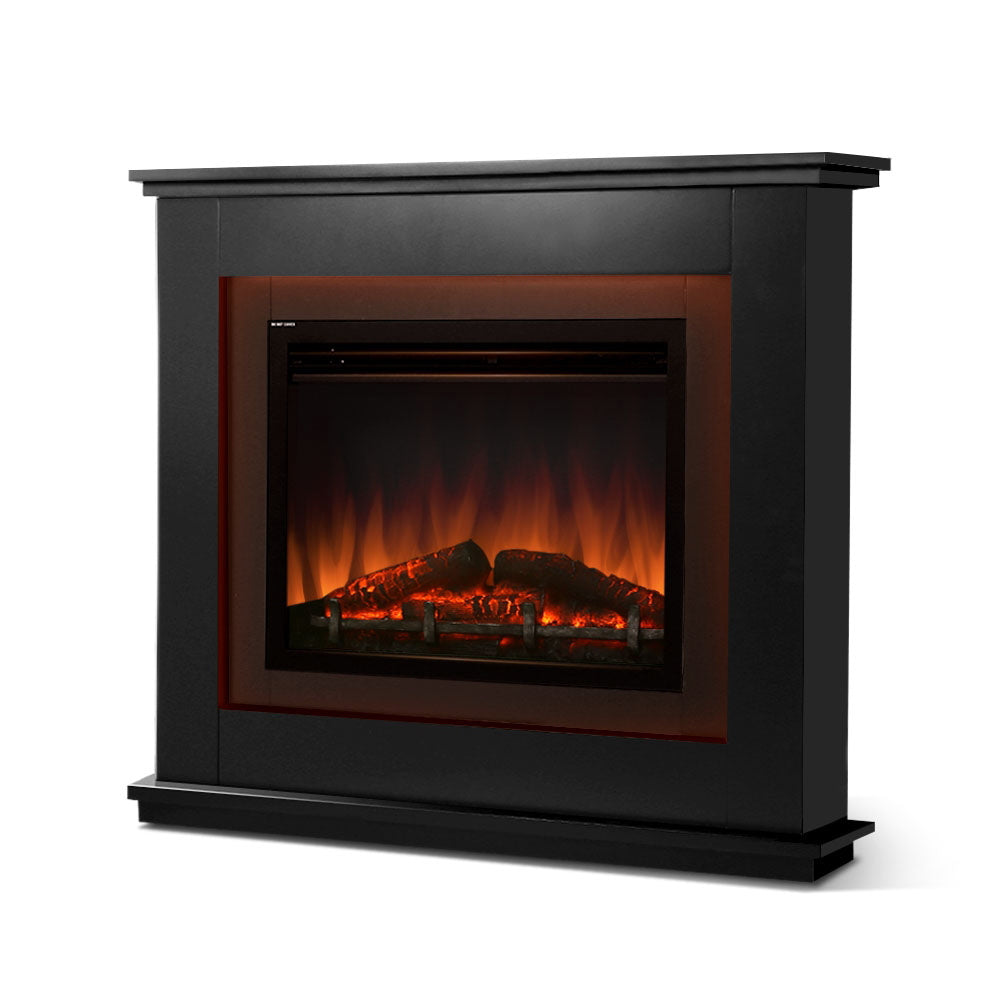Devanti 2000W Electric Fireplace Mantle Portable Fire Log Wood Heater 3D Flame Effect Black - House Things Appliances
