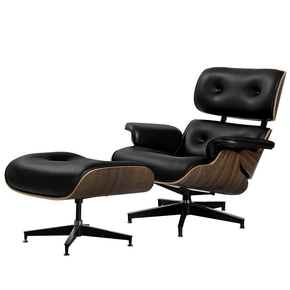 Eames Replica Lounge Chair and Ottoman Recliner  Leather Black - Housethings 