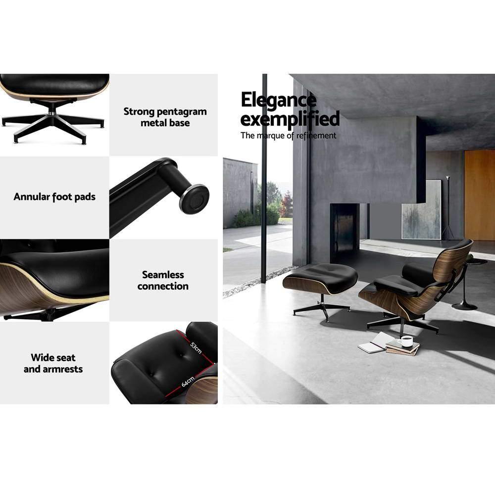 Eames Replica Lounge Chair and Ottoman Recliner  Leather Black - Housethings 