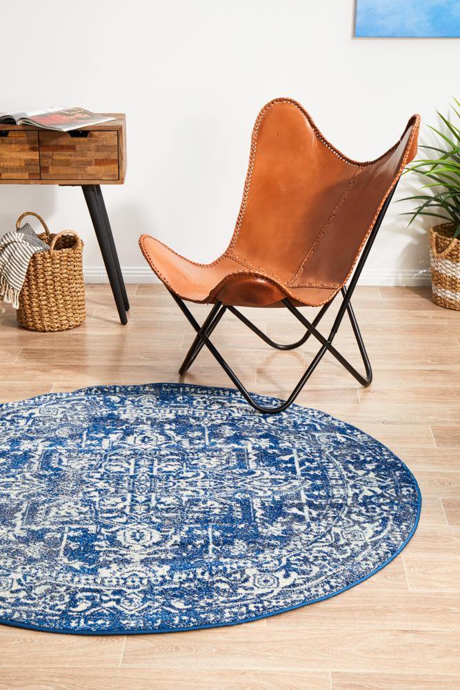 Evoke Contrast Navy Transitional Round Rug - House Things Evoke Collection