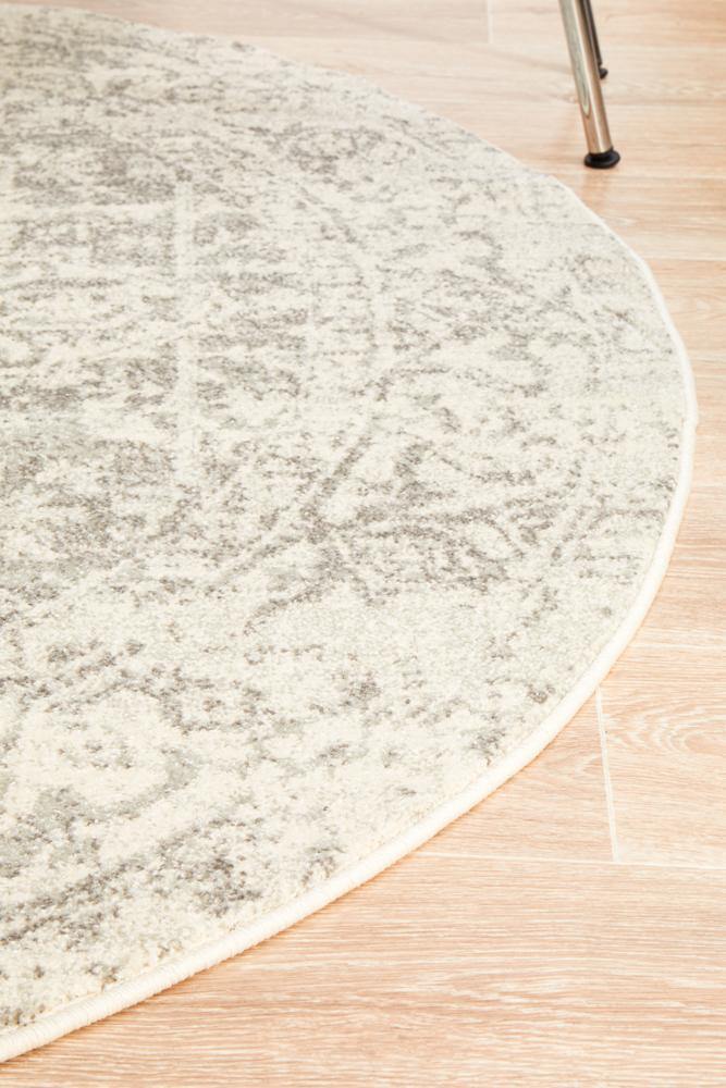 Evoke Dream White Silver Transitional Round Rug - House Things Evoke Collection