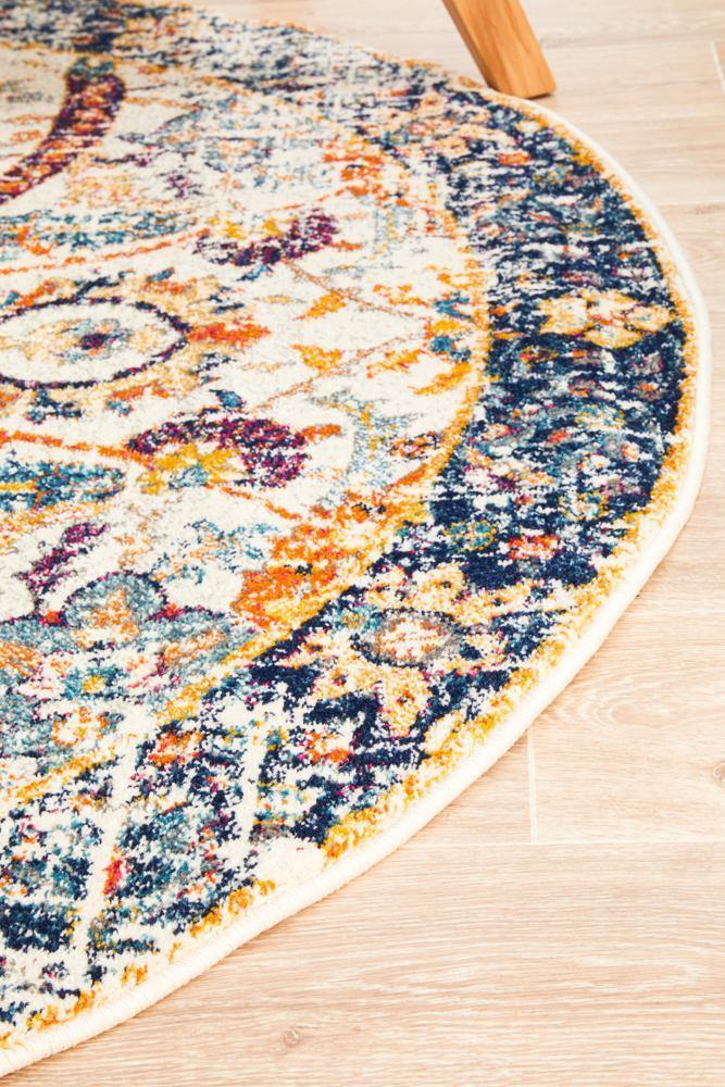 Evoke Peacock Ivory Transitional Round Rug - House Things Evoke Collection