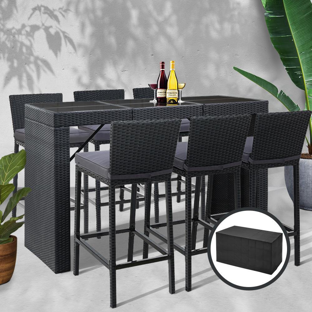 Outdoor Rattan Bar Set 6 Stools & Table - Housethings 