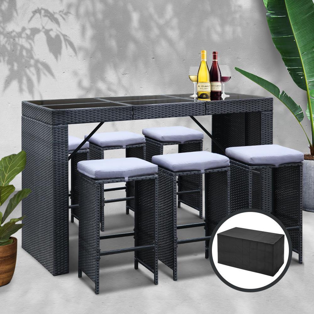 7 Piece Outdoor Dining Table Set - Black - House Things Furniture > Outdoor