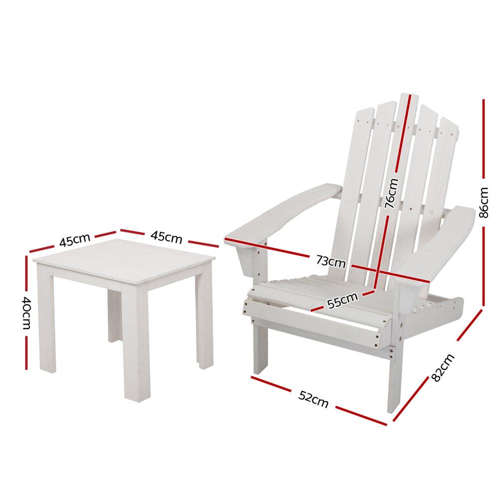 Adirondack Patio Chair Whites Wooden with Table - House Things Furniture > Outdoor