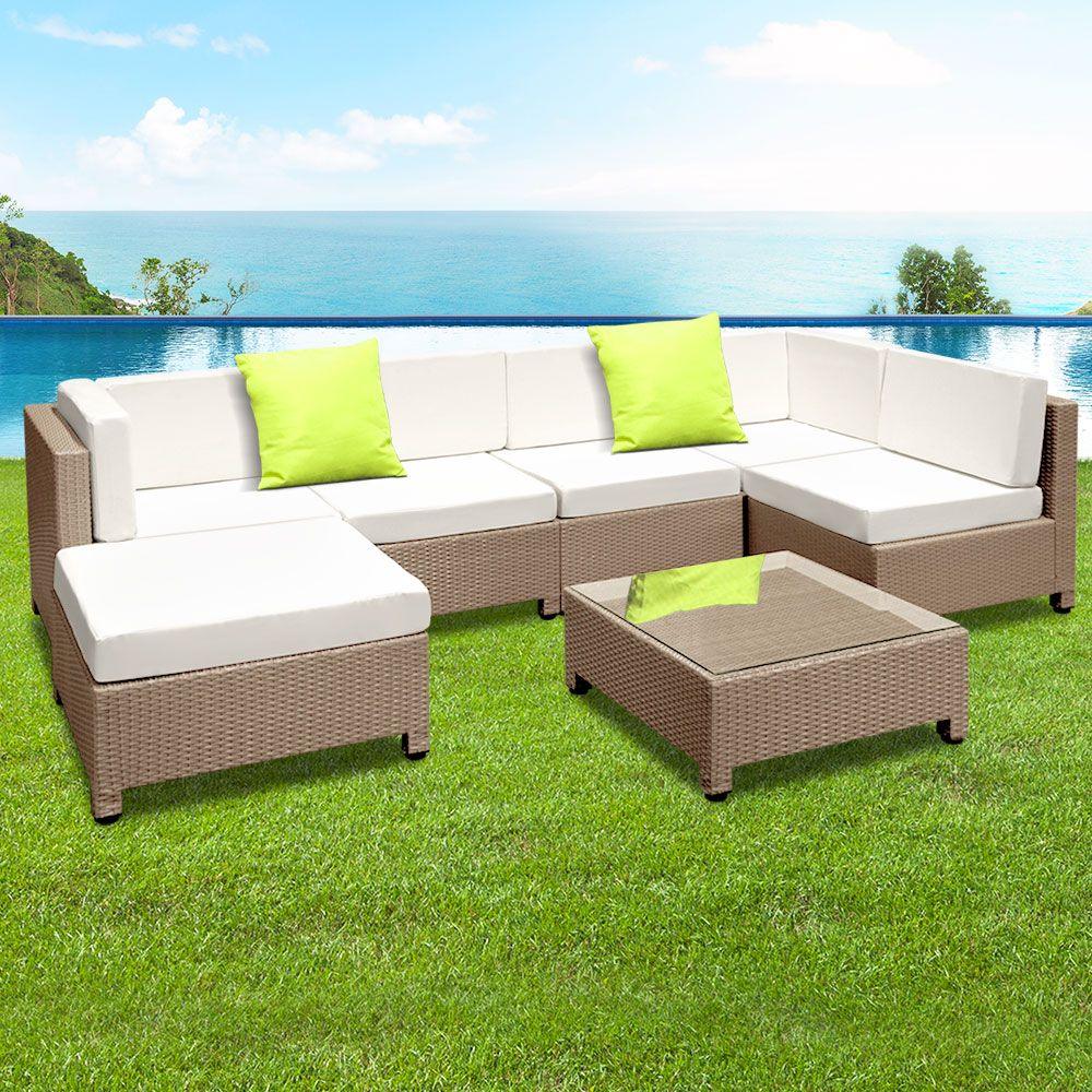 7 Piece Wicker Outdoor Furniture Set - Brown - House Things 